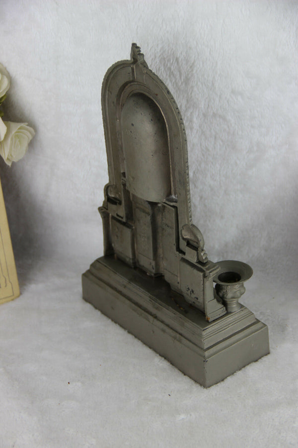 French 1950 Religious home altar church set madonna candle holders metal