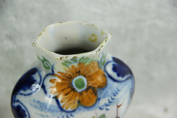 Set 3 Antique Delft polychrome pottery vases set farm landscape dutch decor mark