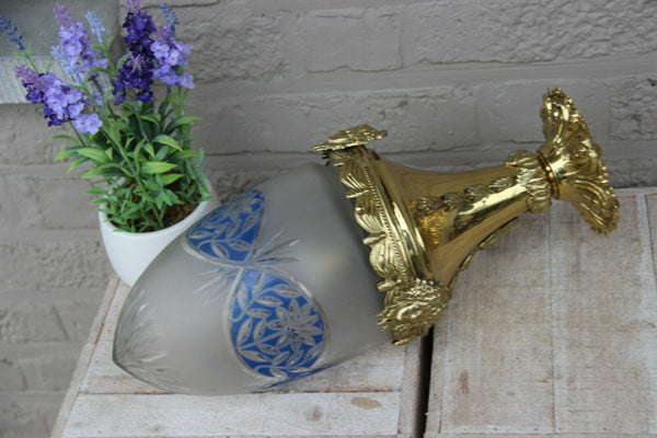 French Vintage LAntern chandelier crystal glass blue shade medusa head portrait