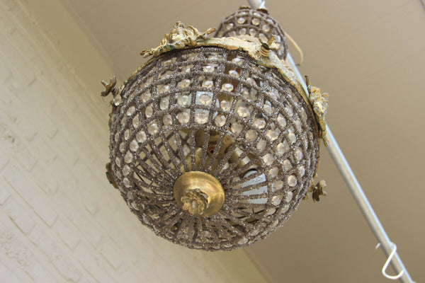 French vintage basket empire caryatid head portrait chandelier lamp n1 1970