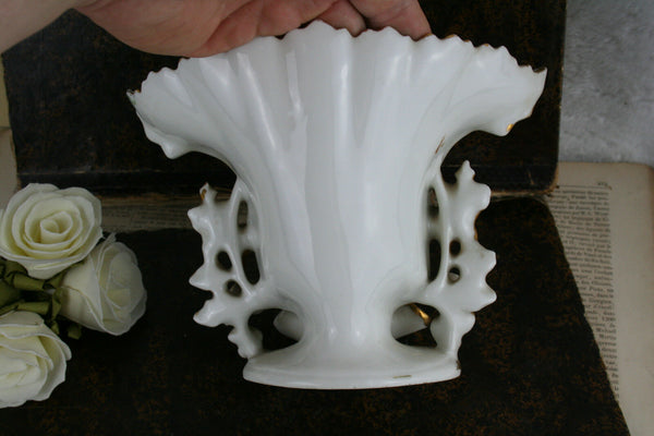 Rare french antique old paris porcelain cornet vase with madonna holy water font