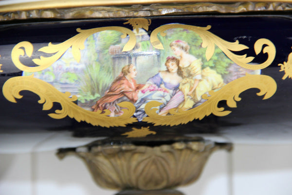 XXL french limoges marked porcelain centerpiece coupe lidded victorian scene