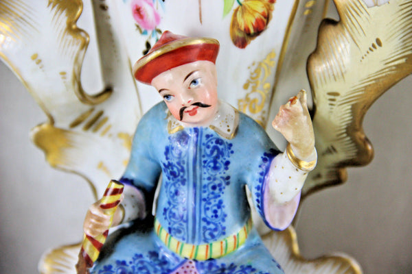 PAIR antique rare Vieux paris Vases japanese figurines geisha floral 19thc