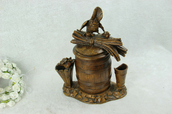 Antique 19thc Black forest wood carved tobacco smoking set chicken figurine