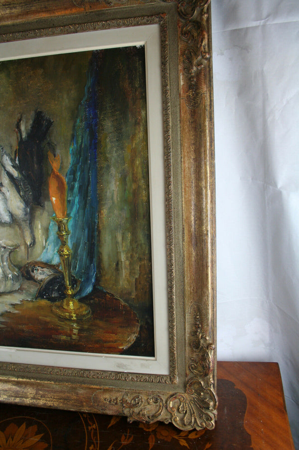 Still live Trophy Hunting hunt Oil on panel Signed Juliane Brouwers