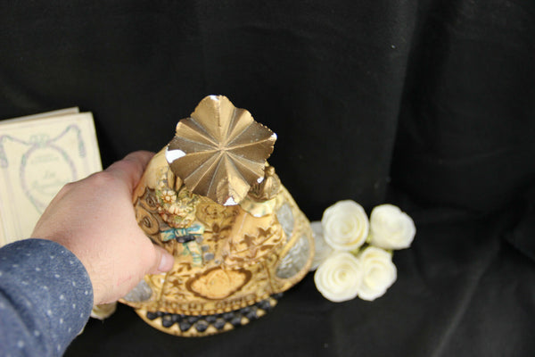 Antique chalkware polychrome Notre dame de HALLE marked black madonna figurine