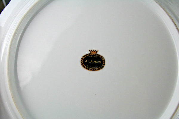 XL French porcelain plate floral decor marked made in Limoges 1930's