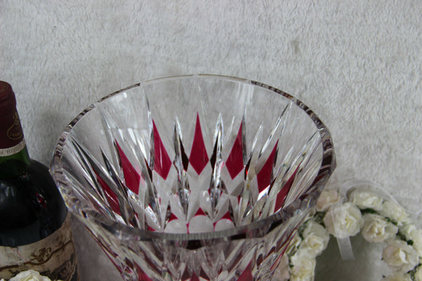 Belgian VAL SAINT LAMBERT Crystal glass ruby red clear cut diamond vase heavy