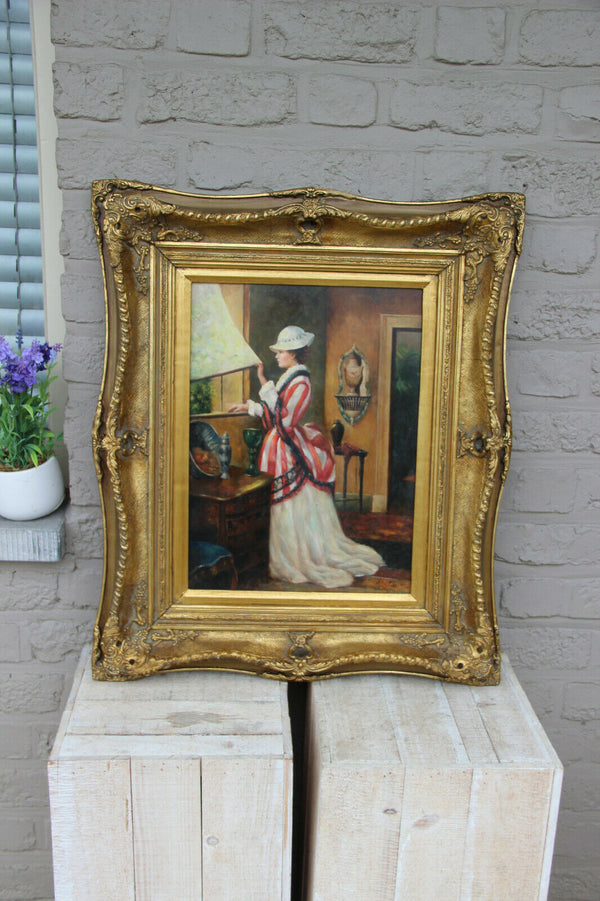 Gorgeous OIL PANEL painting aristocratic lady