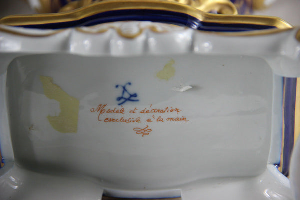 XL French Vases Centerpiece set in Sevres porcelain Floral decor marked 1950's