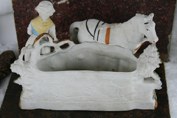 Gorgeous German antique bisque porcelain horse farm girl planter jardiniere