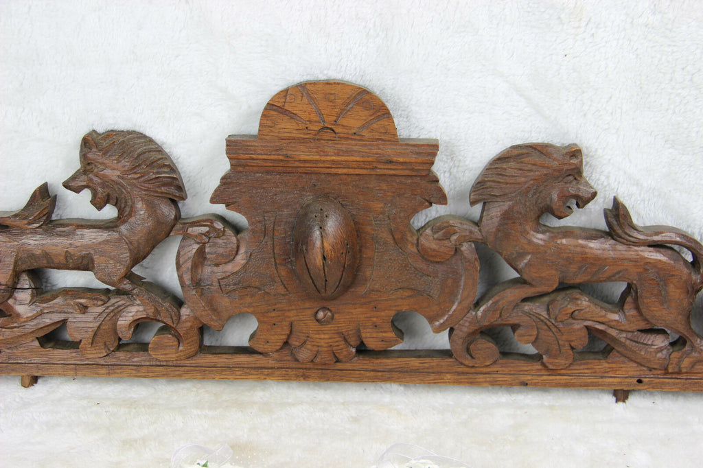 A Very Nice Vintage French Hand Carved Chestnut Pediment / Fronton shops Well Carved With Flowers And Leaves