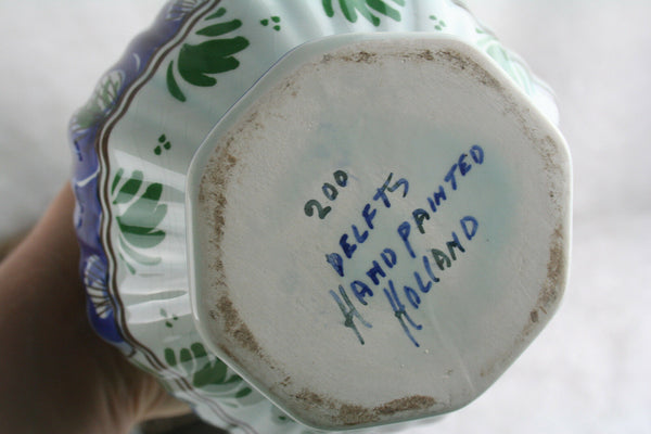 Antique pair Delft pottery VASES set polychrome coloured marked