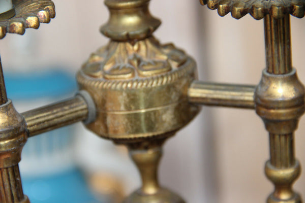 Vintage French bouillotte Empire design chandelier lamp pendant metal green 1970