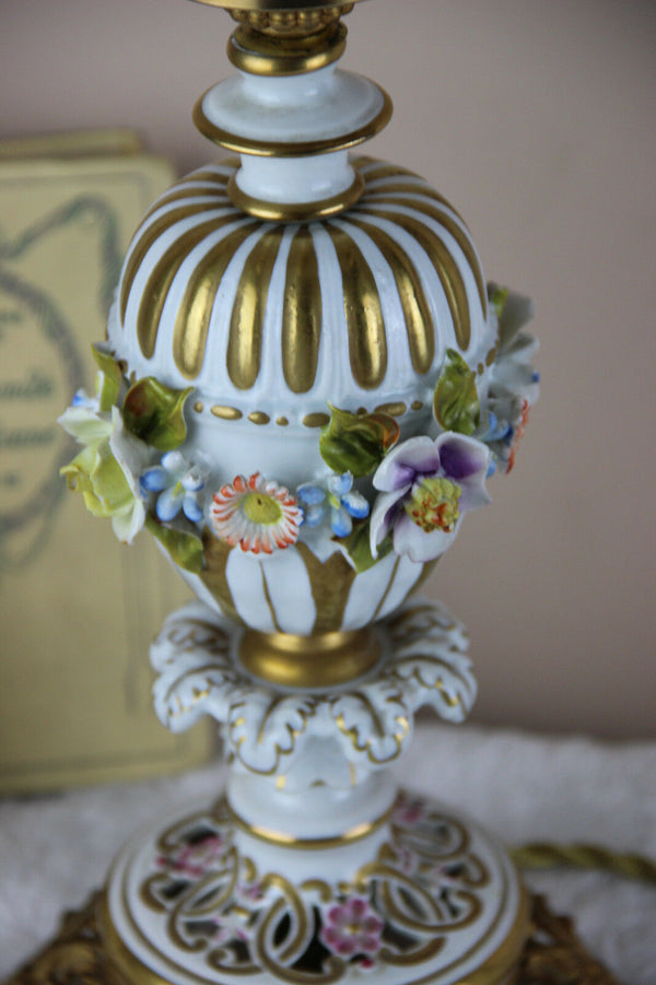 Capodimonte Italian porcelain faience relief Floral decor lamp marked 1960's