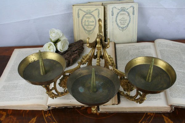 19th c French GOTHIC DRAGONS Chimaera XL Church candle holders sconce 3 arms