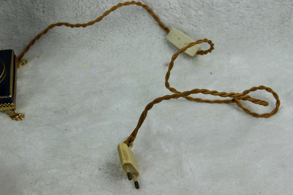 French Limoges Floral Table lamp porcelain blue marked lion paws