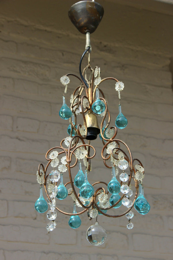 Mid century MURANO turquoise glass drops chandelier 1970 pendant light