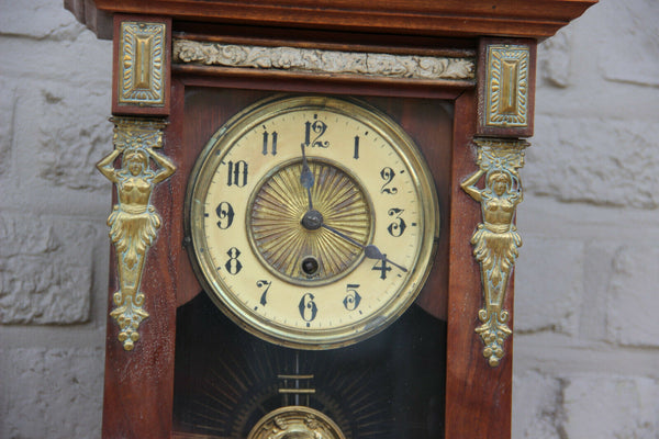 Antique Wood carved junghans clock caryatid figurines ornaments