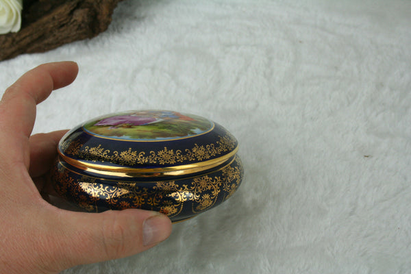 French limoges Cobalt blue porcelain Victorian scene bonbonniere box marked