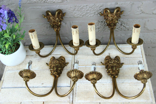 SET 4 Antique Bronze Devil satyr head wall lights sconces French gothic castle
