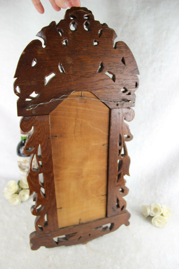 Antique German wood carved black forest Griffon Dragon gothic Castle wall mirror