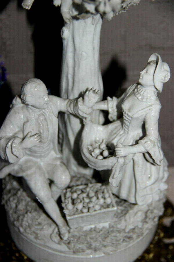 Antique 19th c french SEVRES marked Bisque porcelain Group statue apple picking