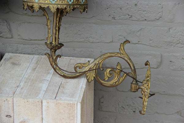 RARE PAIR French antique bronze church religious Wall lights sconces neo gothic