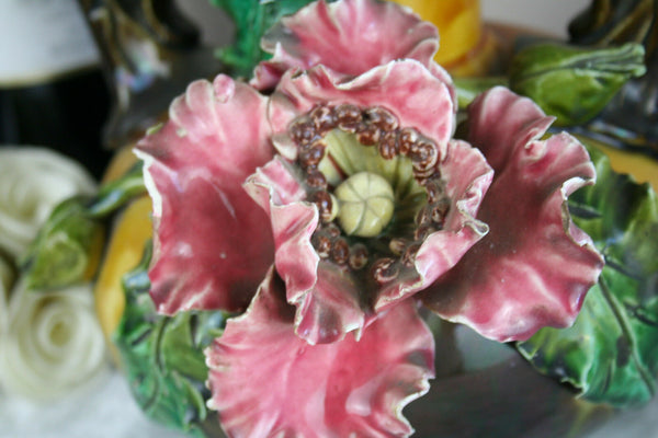 PAIR Art nouveau barbotine majolica floral decor Vases 1900 French