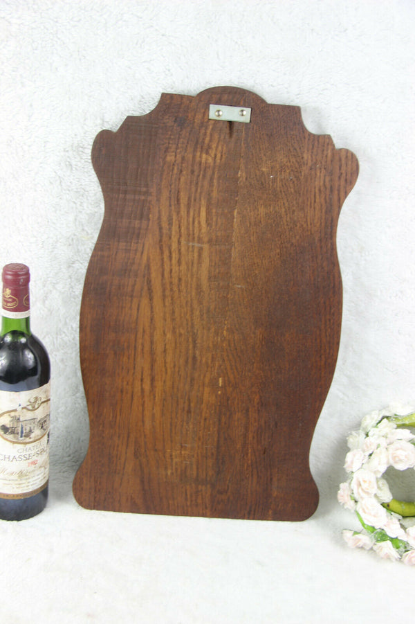 Antique black forest wood carved gothic dragons fruits wall plaque panel