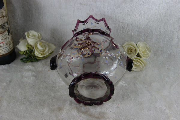 RARE top Antique 1900 Bohemian MOSER Enamel art glass Vase drops floral decor