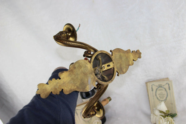 LArge  Antique french Empire Fish dolphin 3 arms wall light sconce 1930