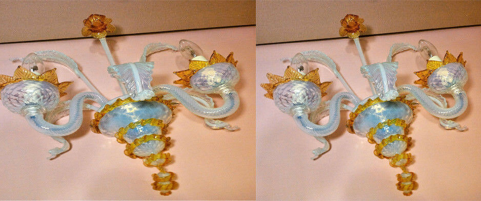 PAIR mid century 1970 Murano hand blown Glass WALL lights sconces orange