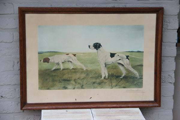 LEON DANCHIN Coloured signed Engraving framed hunting dog setters field