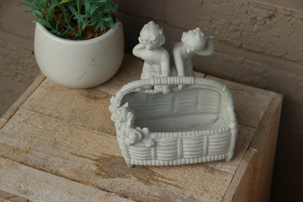 Small German bisque porcelain statue vase planter romantic young couple putti