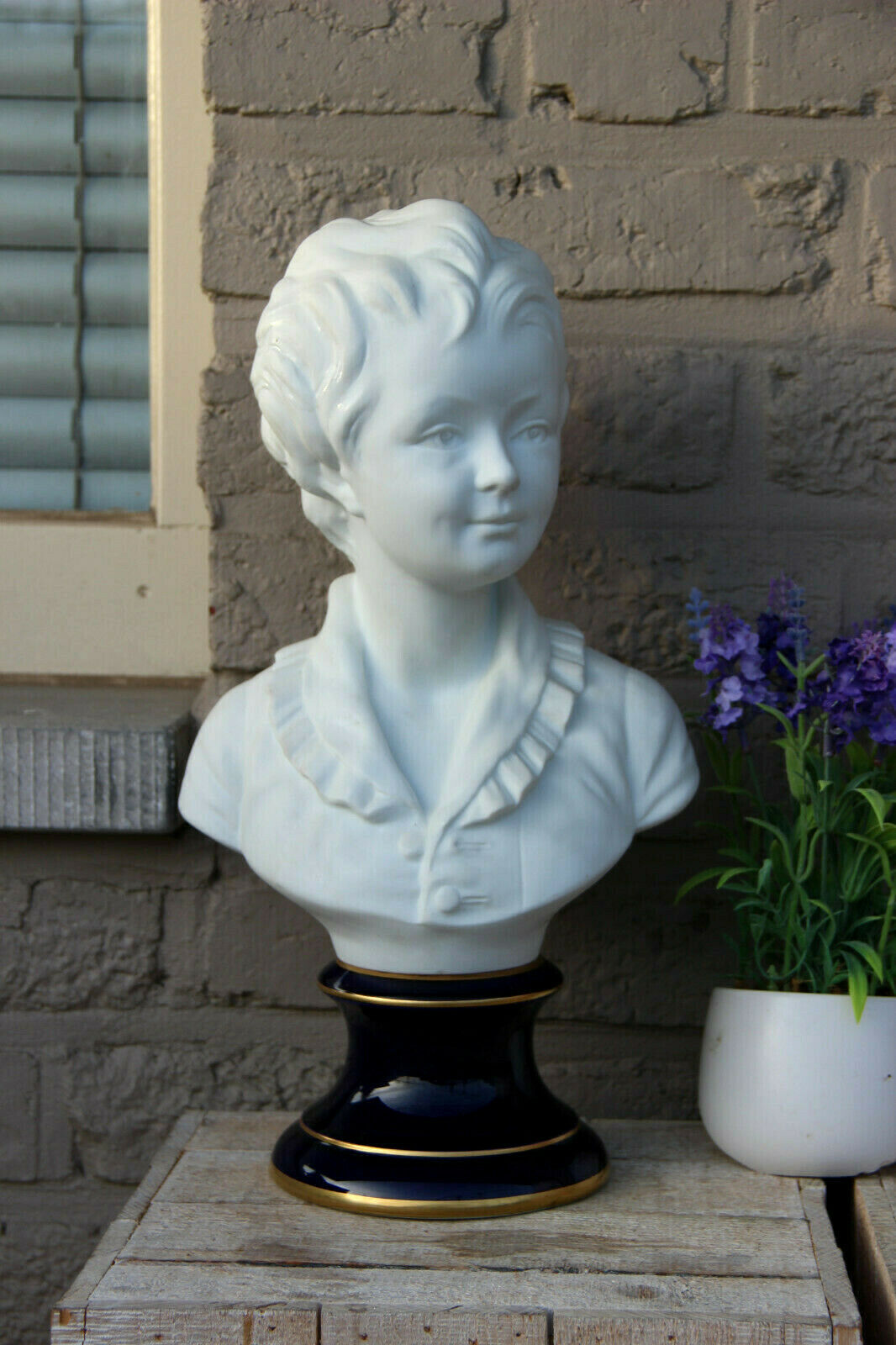 XL French Tharaud Limoges marked bisque porcelain buste houdon child