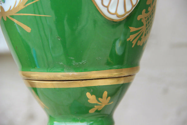 Antique Pair French vieux paris porcelain Floral vases Empire swan handle