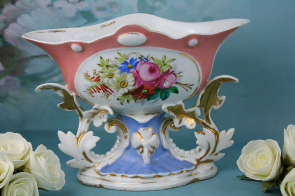 Antique French Biscuit porcelain Coupe  center piece vieux paris flowers