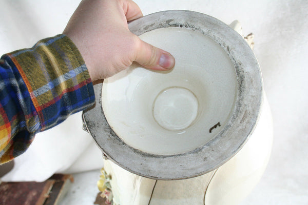 Majestic French 1900 Faience barbotine Planter dragon flowers jardiniere gothic