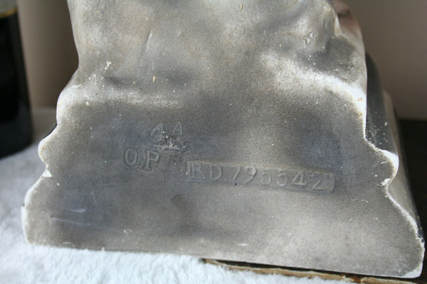 PAIR huge French art nouveau Chalkware polychrome boy & girl figurine statues