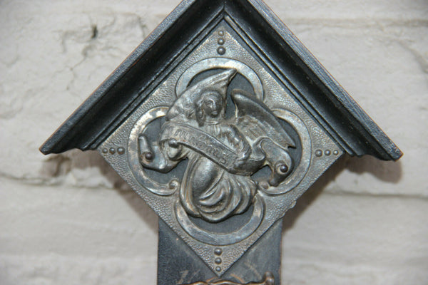 Antique Religious Crucifix silver christ 4 evangelists wood cross Religious top