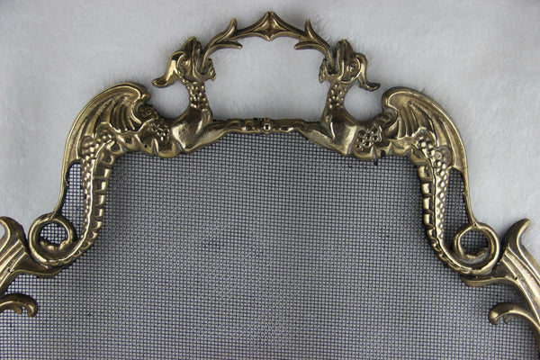 Gorgeous Gothic Dragon griffin castle French 1960 Fireplace screen brass
