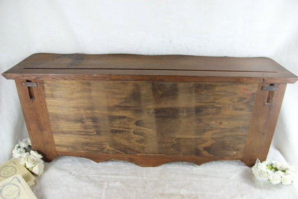 Antique Flemish wood oak carved coat rack wall putti heads 1930