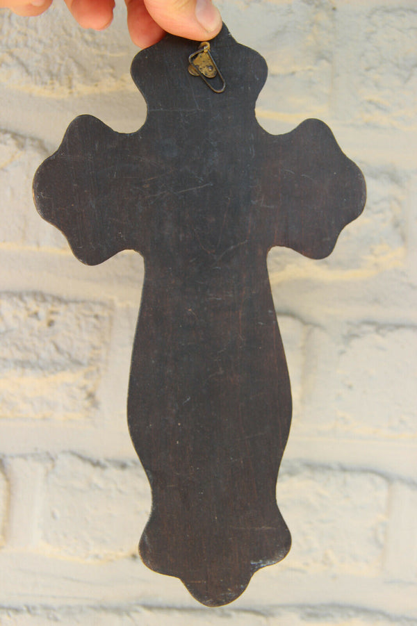 Antique French religious Crucifix cross christ wood black lacquered napoleon III