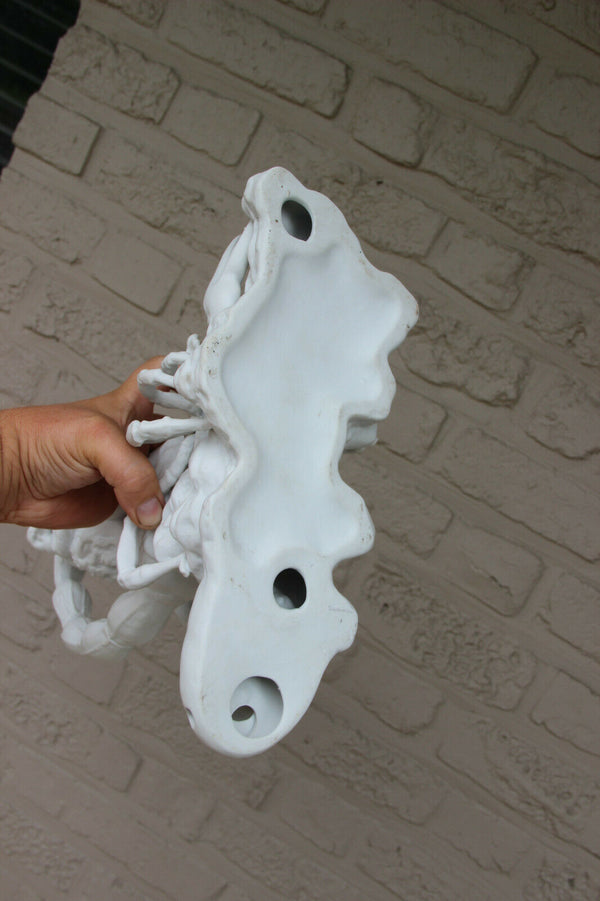 Antique French bisque porcelain large group statue lady scorpion animal