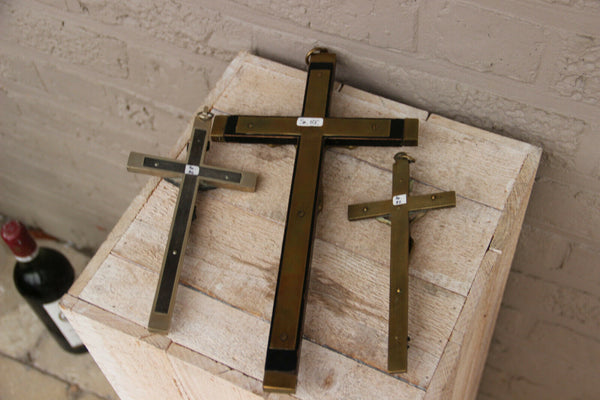 Set 3 antique french religious metal wood crucifix
