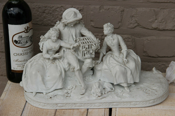 XL German porcelain bisque figurine Group pigeon Romantic victorian