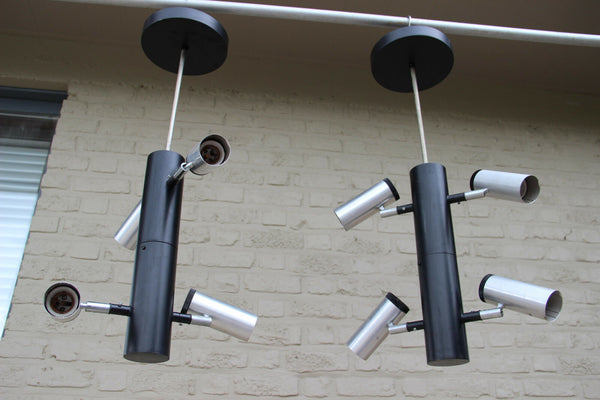 PAIR holland Philips Retro vintage 1970's industrial flexible 4 arms chandeliers