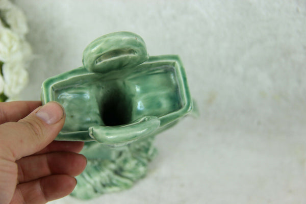 Antique French barbotine majolica anchor Boat vase Rare maritime theme