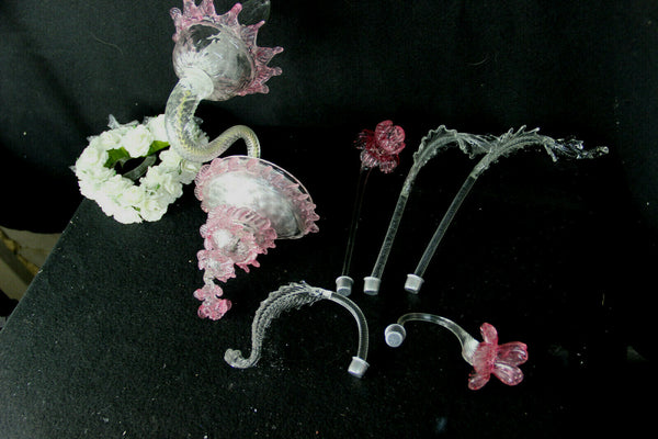 Vintage 1970 MURANO hand blown pink clear glass sconce wall light